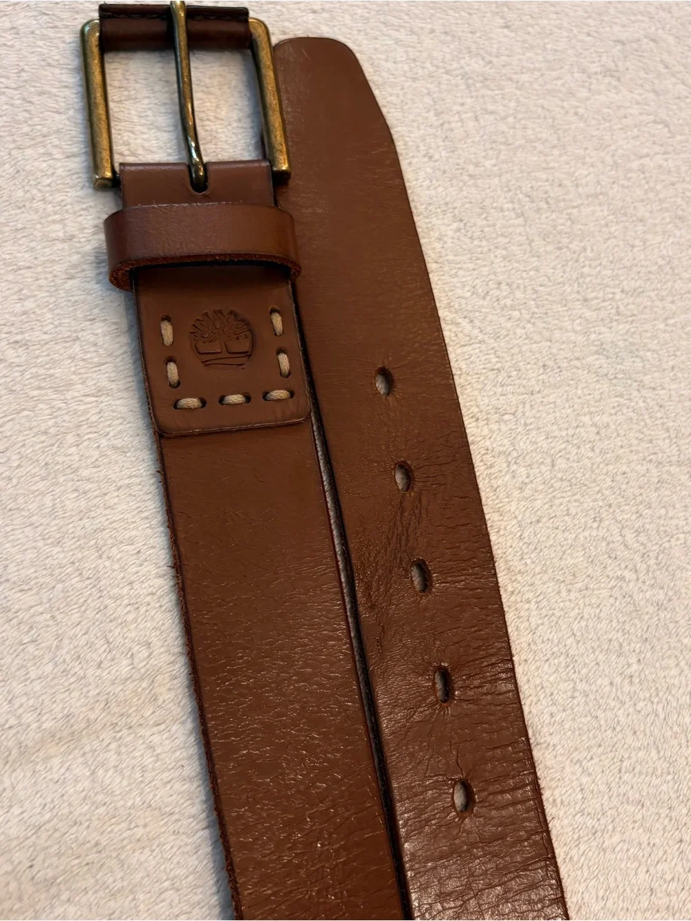 Timberland Men’s Brown Leather Belt Brass-Tone Buckle
